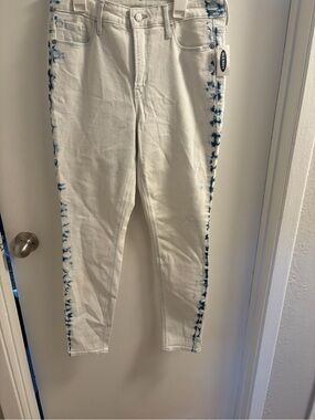 Old Navy NWT White High-Waisted Tie-Dye Side Stripe Ankle Jeans Size 10